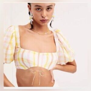 NWT For Love and Lemons Rue top  with yellow, pink, and white. Sz M